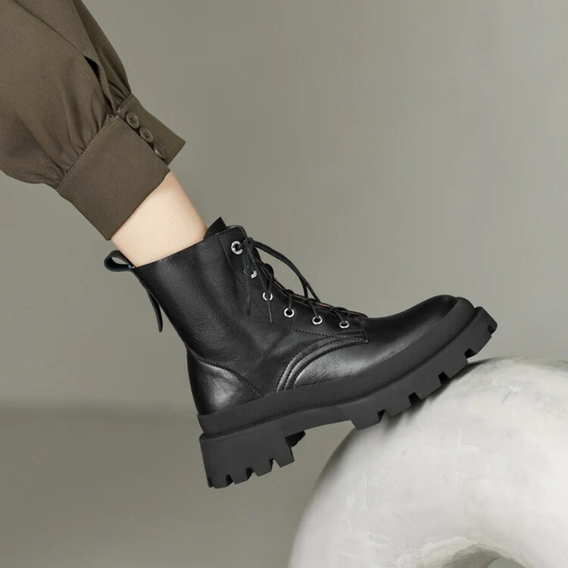 deanwangkt  fashion inspo   Autumn Women Boots Round Toe Thick Heel Boots Women Concise Lace-up Shoes for Women Winter Platform Short Boots Designer Boots - Deanwangkt