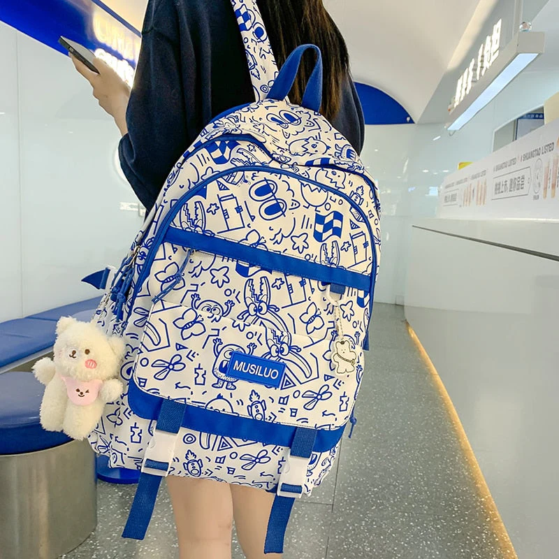 Fashion Backpack For Women School Bags Men Travel Rucksack Graffiti Boy Girl Student Bag Female College Knapsack Laptop Mochila - Deanwangkt