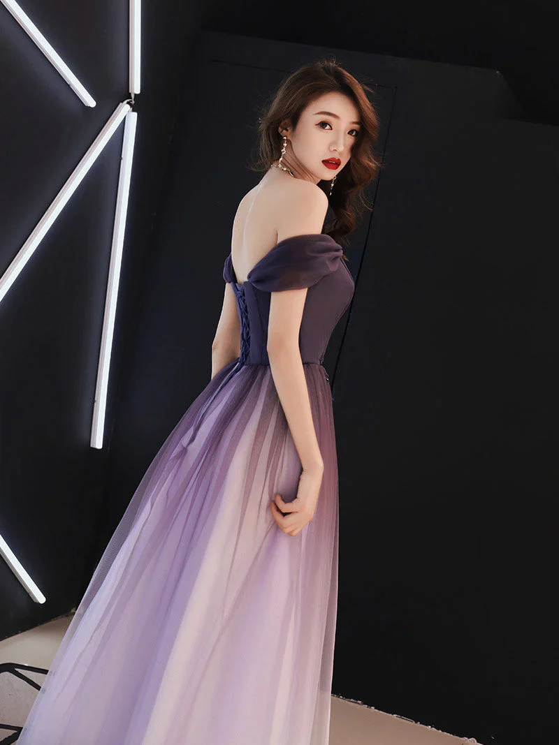 Solvbao Beautiful Light Purple Gradient Tulle Long Formal Dress, Off Shoulder Prom Dress - Deanwangkt
