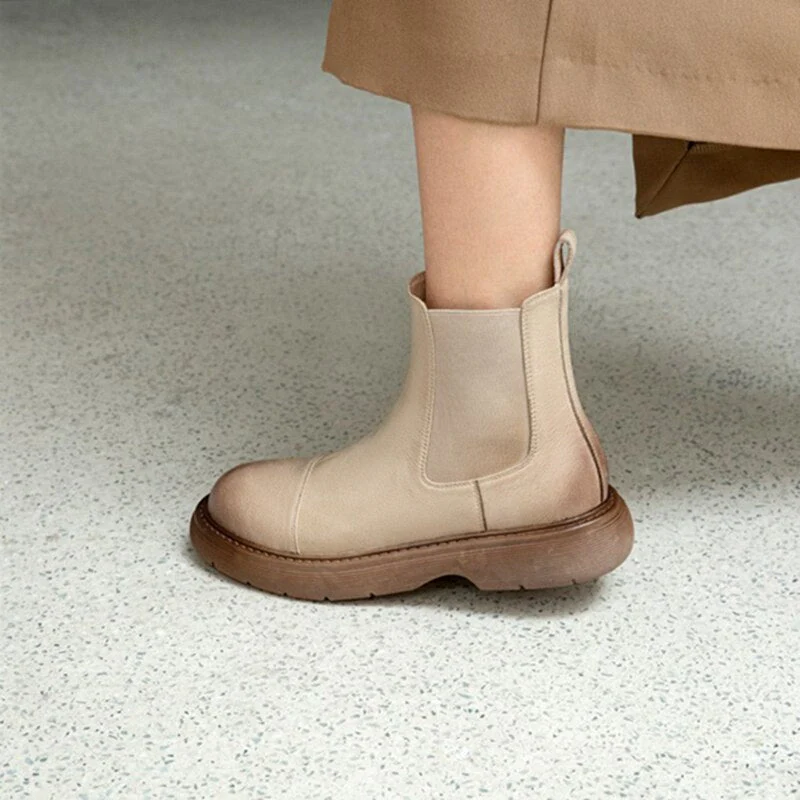 deanwangkt Autumn Boots    New Fall/Winter Women Shoes Flat Shoes Women Split Leather Ankle Boots Round Toe Thick Heel Boots Women Fashion Women Boots - Deanwangkt