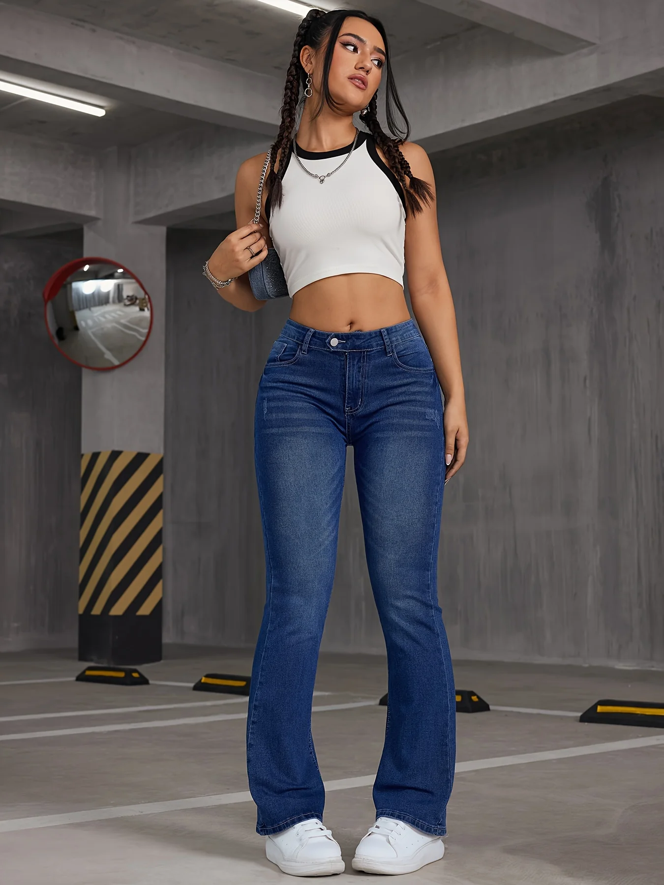 deanwangkt  Asymmetric Button Slant Pocket Bootcut Jeans, Stretchy Washed Blue Whiskering Flare Denim Pants, Women's Denim Jeans & Clothing - Deanwangkt