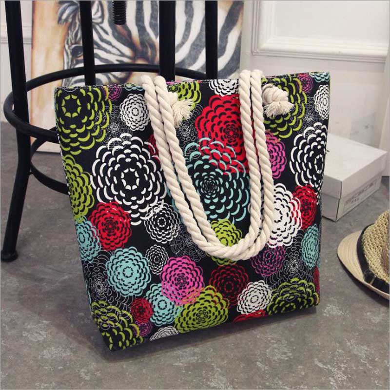 deanwangkt  Fashion Folding Women Big Size Handbag Tote Ladies Casual Flower Printing Canvas Graffiti Shoulder Bag Beach Bolsa Feminina - Deanwangkt