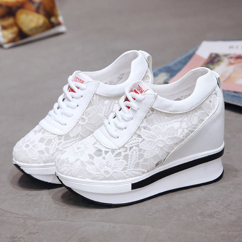 deanwangkt Christmas Gift Hot Sales  Summer New Lace Breathable Sneakers Women Shoes Comfortable Casual Woman Platform Wedge Shoes - Deanwangkt