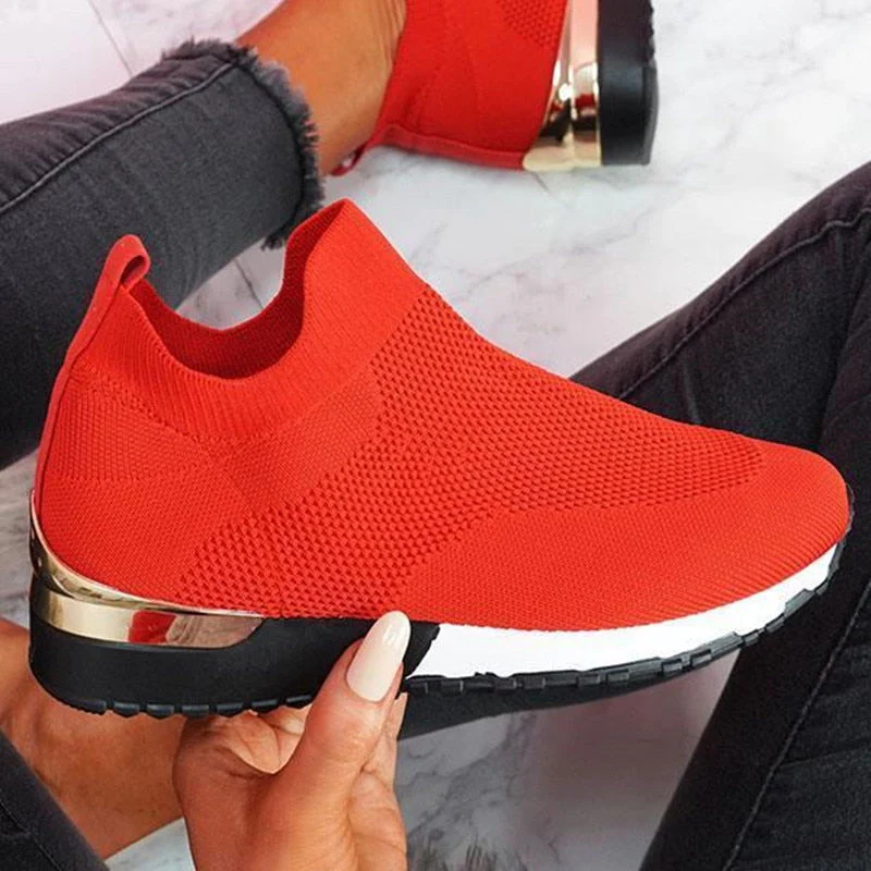 deanwangkt New Spring Knitting Socks Shoes Women  Mesh Breathable Platform Sneakers Slip On Flat Casual Loafers Ladies Vulcanized Shoes - Deanwangkt