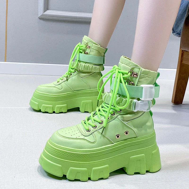 DEANWANGKT Punk Style Women Ankle Boots Thick Sole Short Booties Buckle Straps Platform Shoes Woman Ladies Knight Boot Autumn Botas Mujer - Deanwangkt