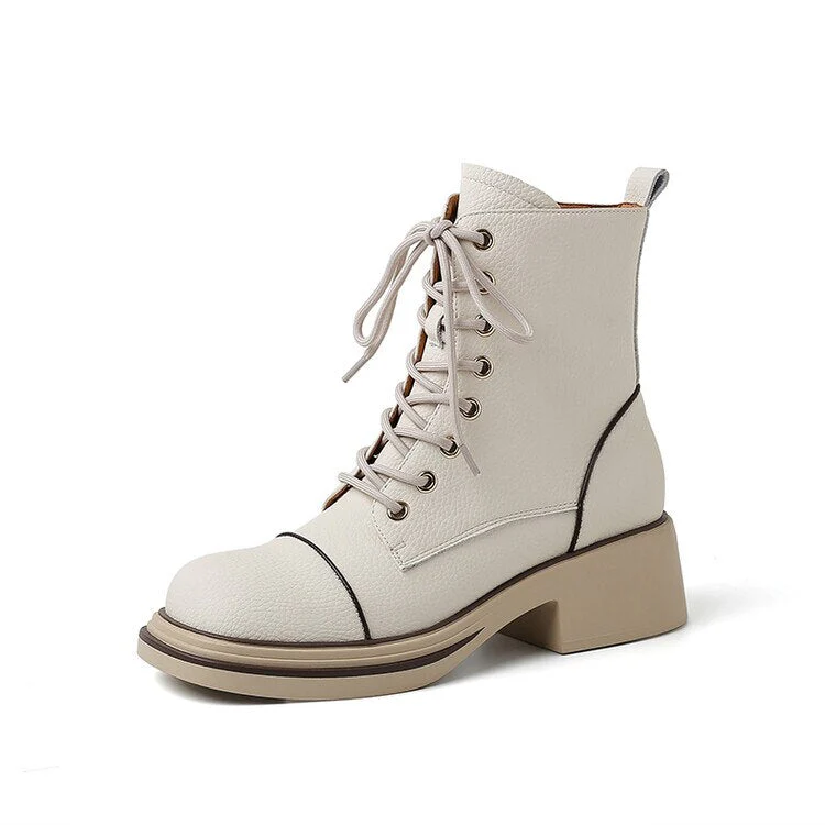 deanwangkt Autumn Boots    Fall/Winter Shoes Women Split Leather Boots Round Toe Chunky Heel Women Boots Mixed Colors Platform Boots Women botas de mujer - Deanwangkt