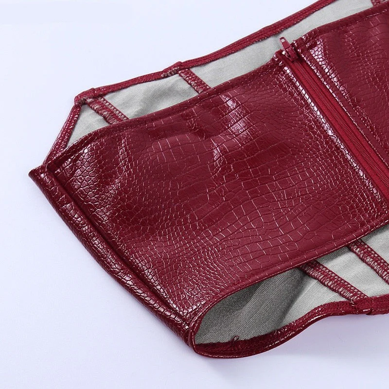 deanwangkt Strapless Crocodile Pattern Croset Cropped Camisole Slim Backless Sleeveless Sexy Women Tops Fashion Night Club Party Crop Top - Deanwangkt