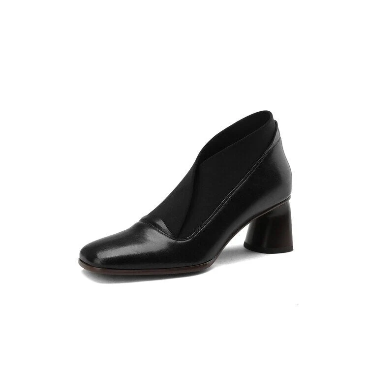 deanwangkt Autumn Boots   NEW Women Boots Square Toe High Heel Shoes for Women Split leather Shoes Women Chunky Heel Black Boots Autumn Solid Boots - Deanwangkt