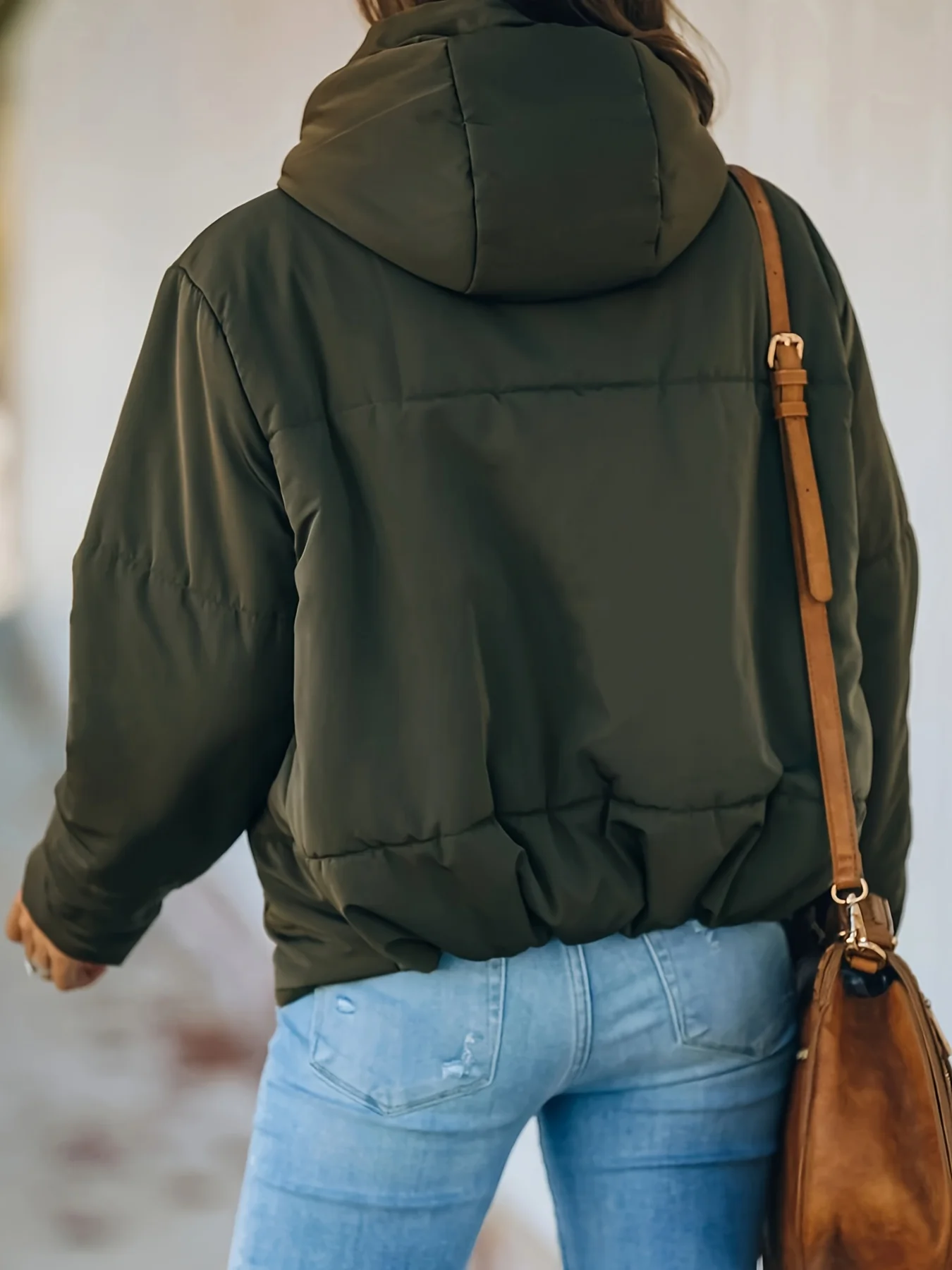 Zip Up Drawstring Coat, Casual Long Sleeve Hooded Winter Outerwear, Women's Clothing - Deanwangkt