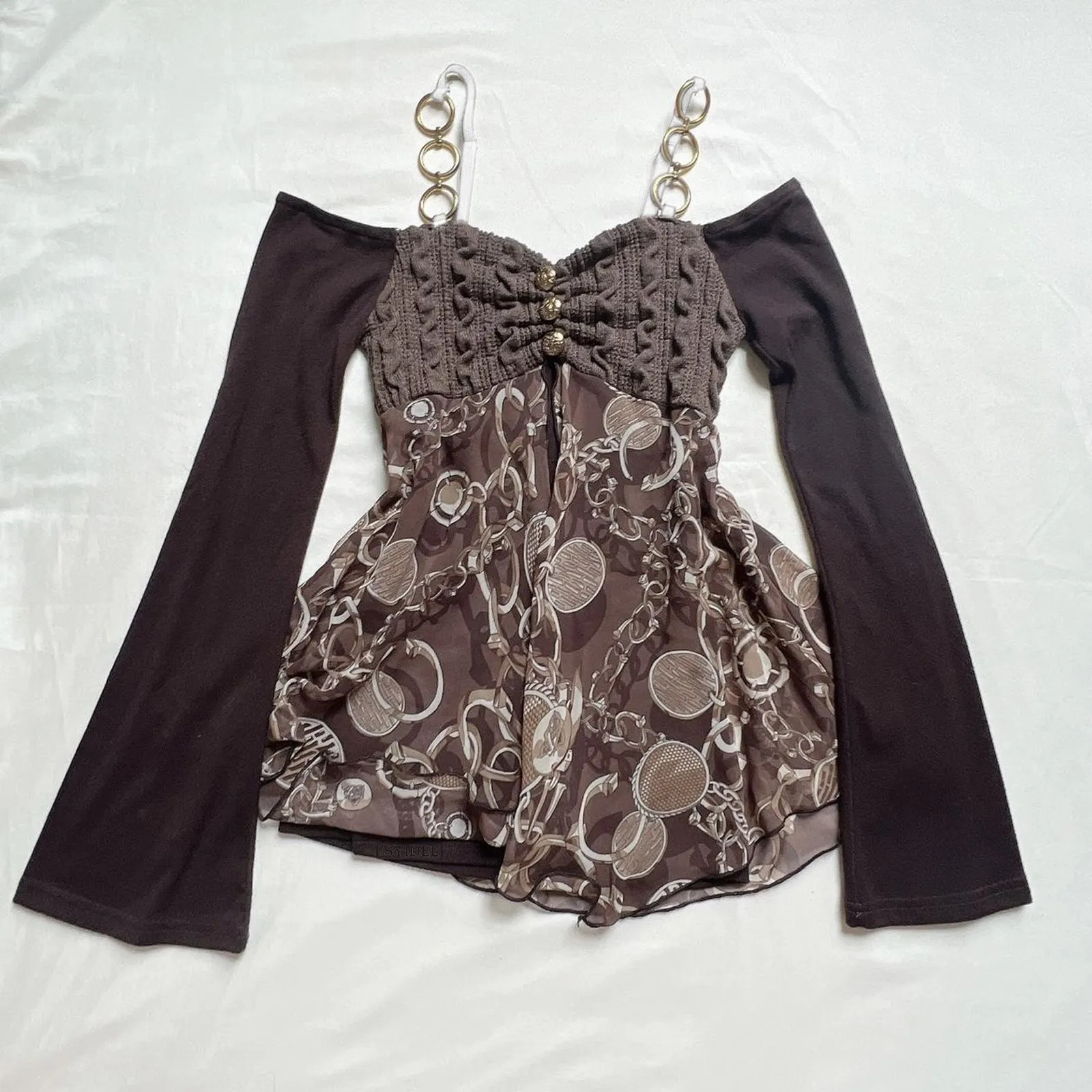 deanwangkt Y2K Gothic Clothes Crop Tops Off White Lolita Women Tops Gyaru  Long Sleeve Tops Cyber Lace Top Exposure Simple Clothes - Deanwangkt