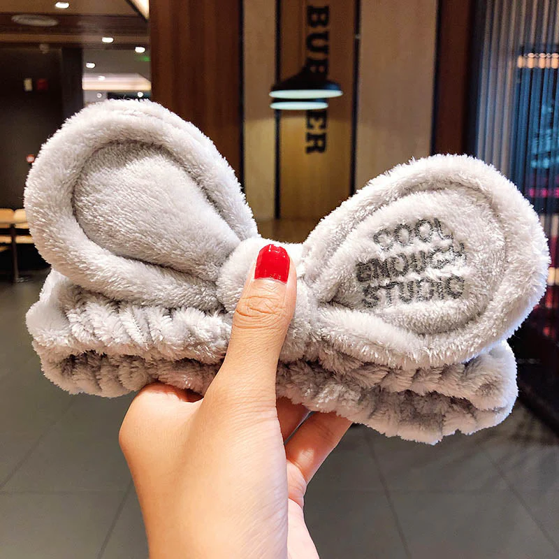 Wash Face Hair Holder Hairbands Soft Warm Coral Fleece Bow Animal Ears Headband For Women Girls Turban Fashion Hair Accessories - Deanwangkt