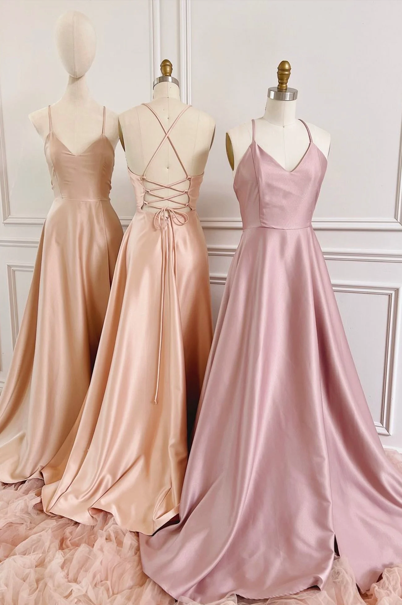 solvbao Simple V-Neck Satin Long Prom Dress, A-Line Backless Evening Dress - Deanwangkt