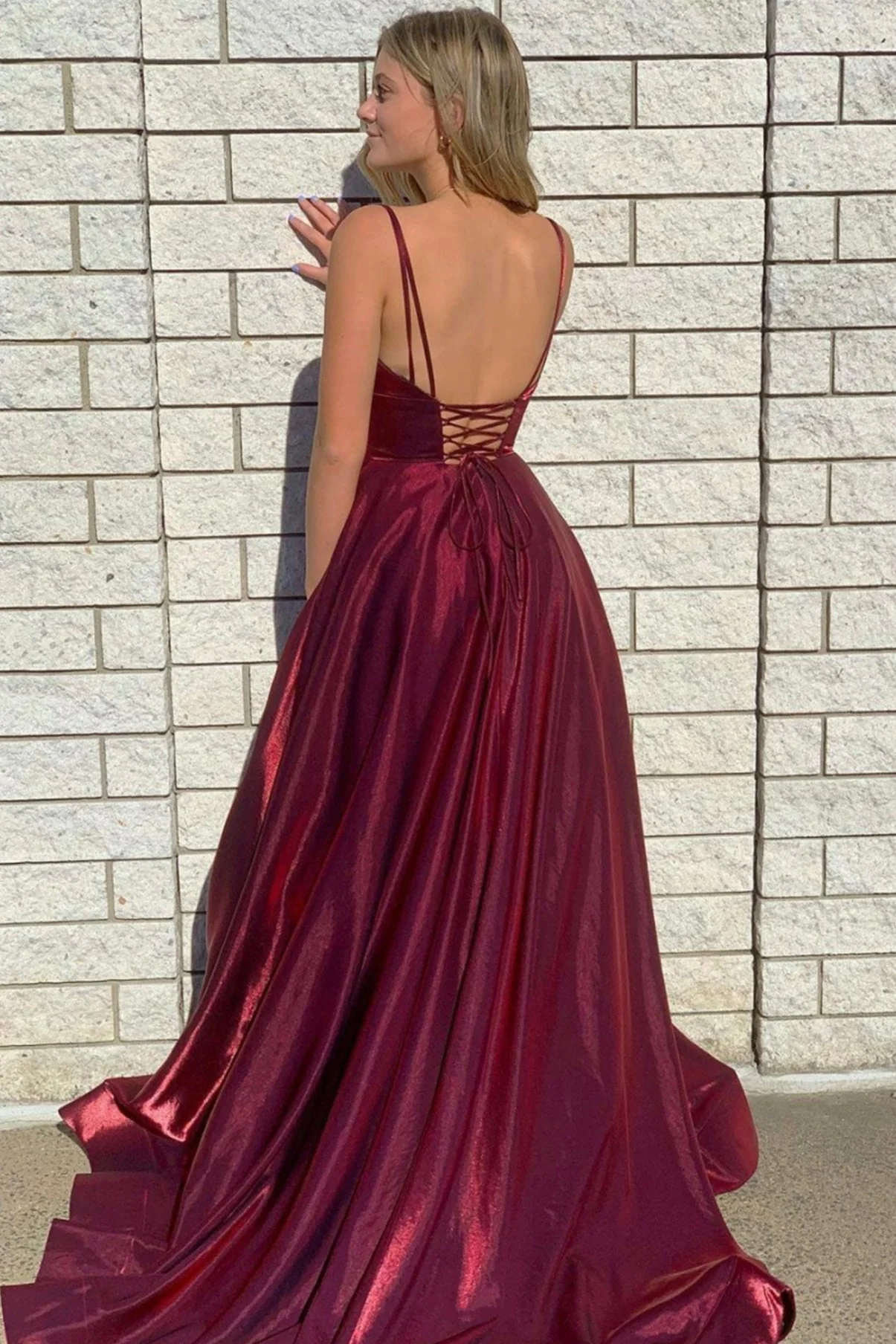 solvbao Burgundy Satin Long Prom Dresses, Simple A-Line Evening Dresses - Deanwangkt