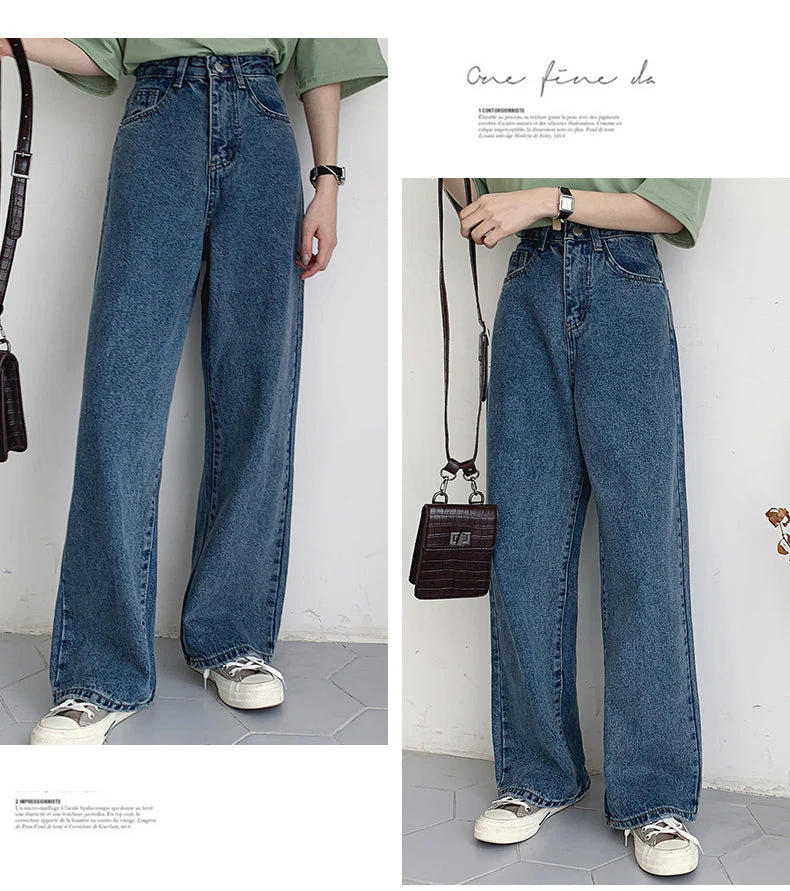 deanwangkt Casual High Waist Loose Women Denim Jeans Streetwear Vintage Long Wide Leg Jeans Pants Female Trousers Capris - Deanwangkt