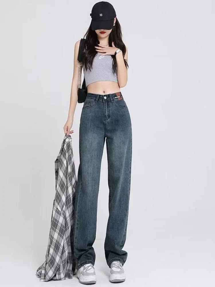 deanwangkt Women's Spring And Autumn New Korean Version High Waist Slimming All-match Design Niche Retro Mopping Straight Pants - Deanwangkt