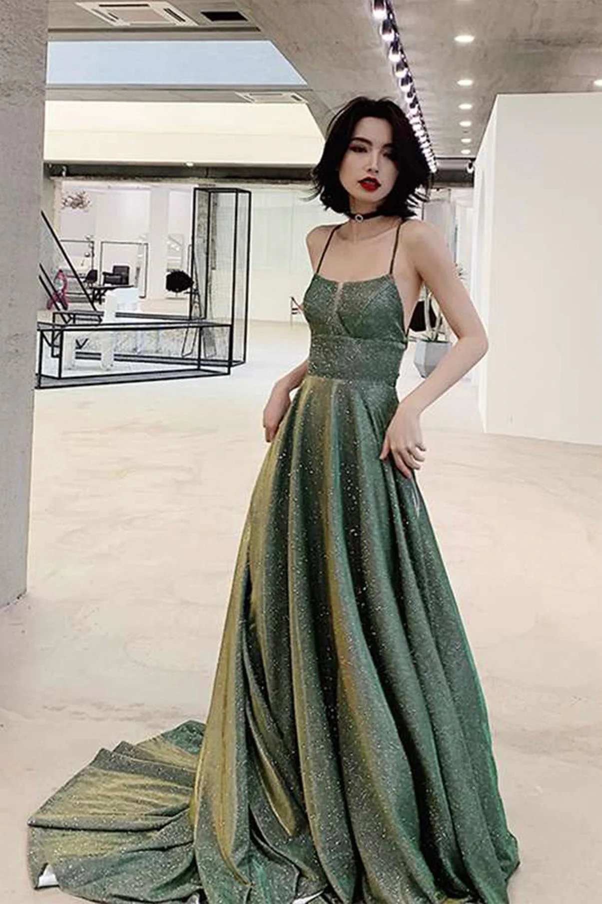 solvbao Green A-Line Backless Long Prom Dresses, Evening Dresses - Deanwangkt