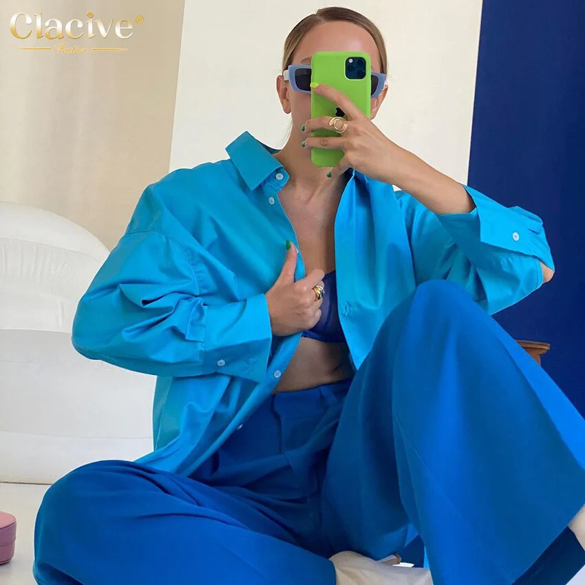 deanwangkt Casual Loose Pink Women'S Shirt  Elegant Long Sleeve Office Fashion Blouses Simple Blue Lapel Shirts Tops Female - Deanwangkt