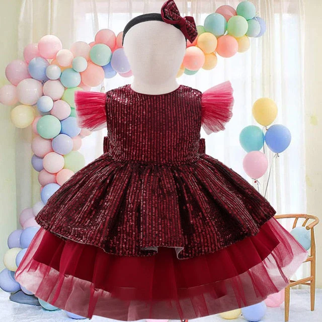 Summer Sequin Big Bow Baby Girl Dress 1st Birthday Party Wedding Dress For Girl Palace Princess Evening Dresses Kid Clothes - Deanwangkt