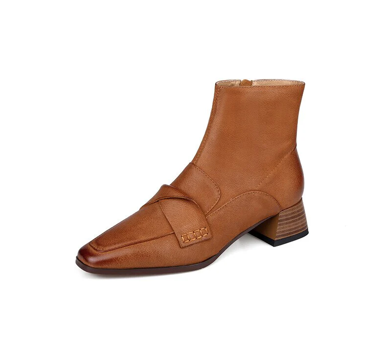deanwangkt  fashion inspo   NEW Autumn Shoes Women Square Toe High Heels Geunine Leather Boots Chunky Heel Ankle Boots for Women Mature Pleated Modern Boots - Deanwangkt