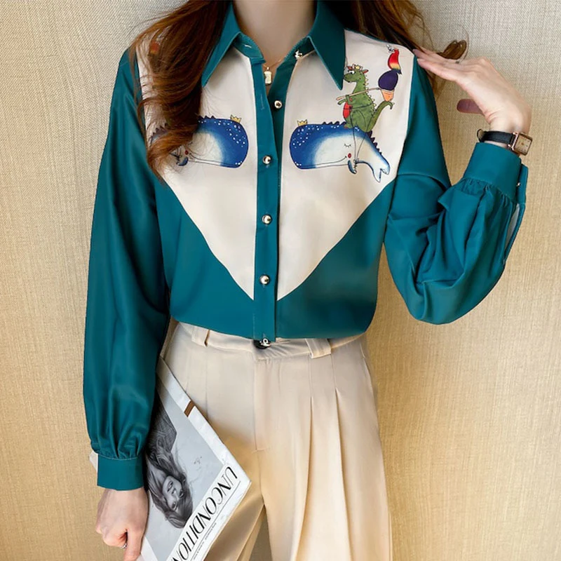 deanwangkt fashion printing ladies shirts Women's Blouses  Spring Summer Long Sleeve Shirts Tops Blusas Mujer - Deanwangkt