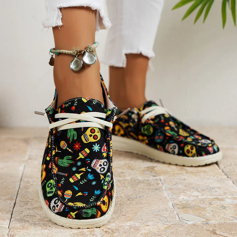 deanwangkt - Black Casual Patchwork Printing Round Comfortable Shoes - Deanwangkt