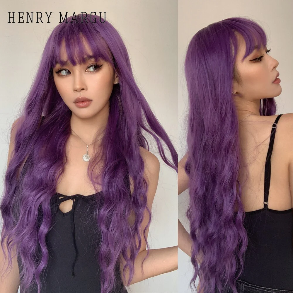Pure Blonde Synthetic Hair Wigs Long Water Wave Wig for Women Colored Cosplay Lolita Wig with Bangs Heat Resistant - Deanwangkt