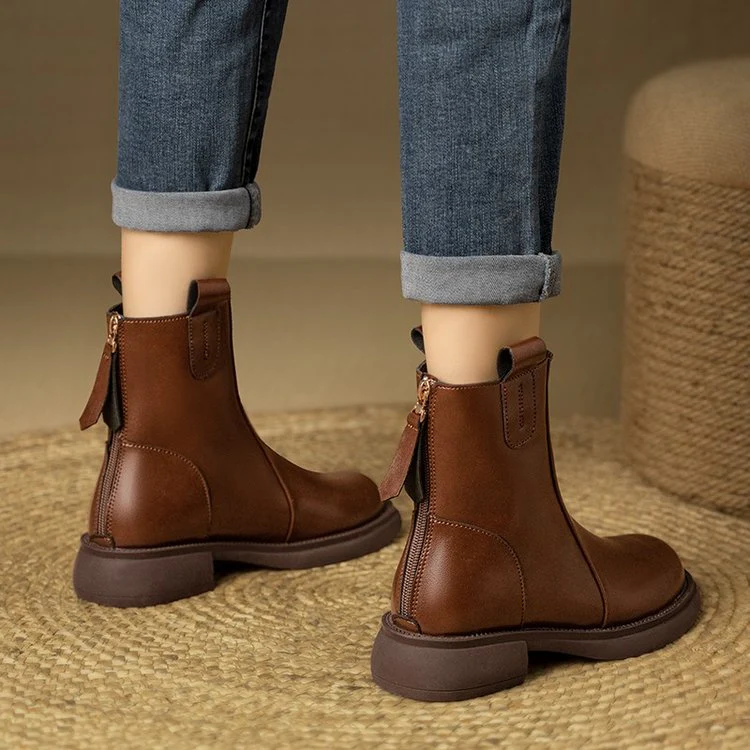 deanwangkt Round Toe Fashion Comfort Boots Shoes Zipper Winter Footwear Boots - Women's Ankle Rubber Women's Autumn Roman Thermal Boots - Deanwangkt