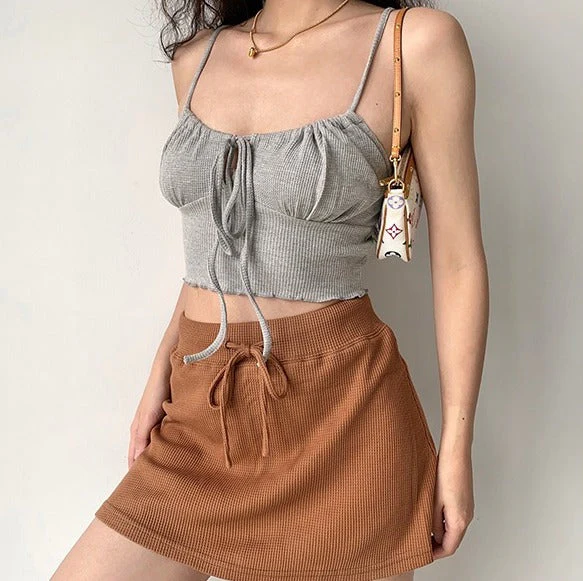 deanwangkt - Waffle Drawstring Skirt - Deanwangkt