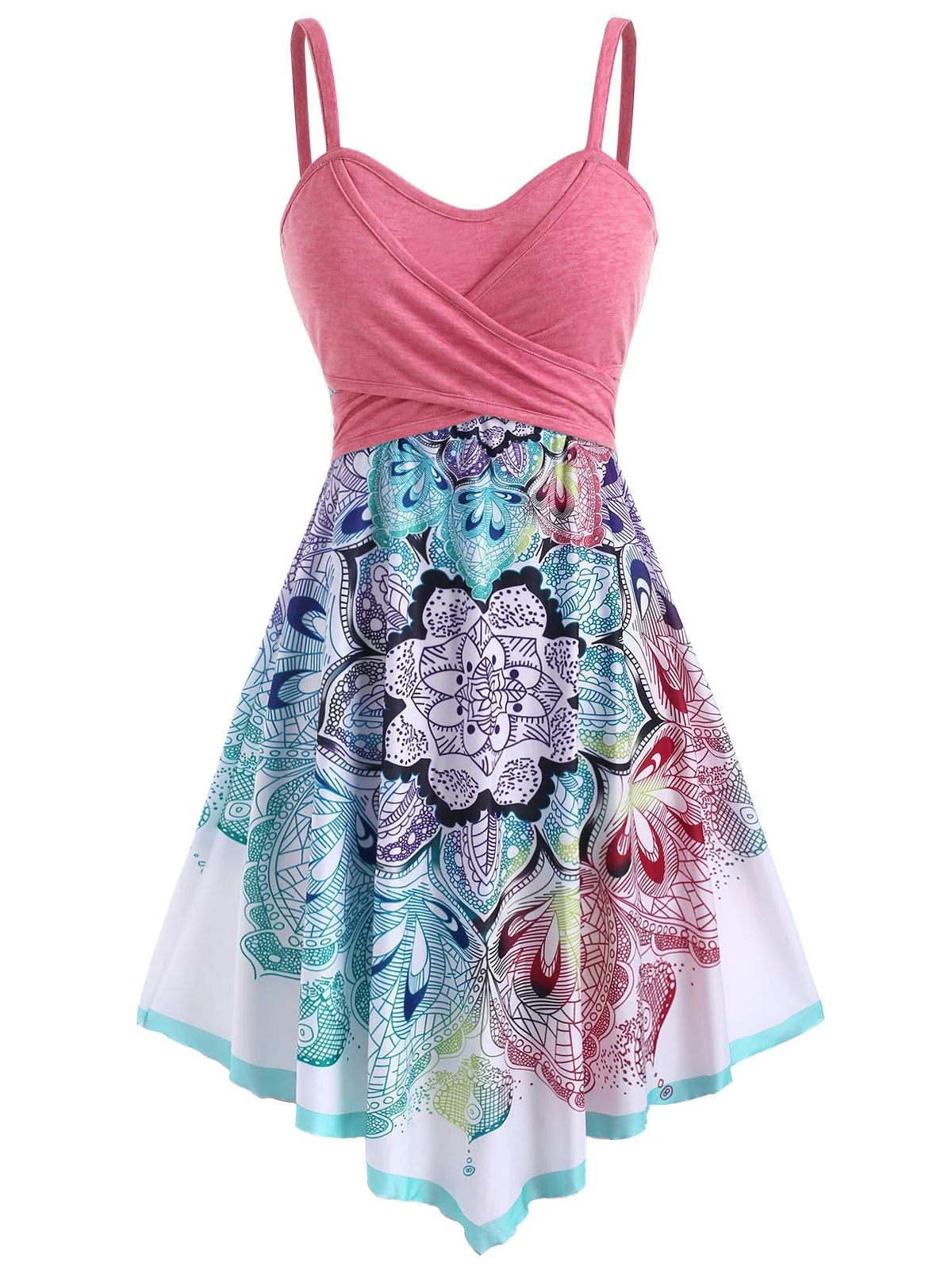 deanwangkt Plus Size Bohemian Dress Women Casual Flower Crossover Sleeveless Dress Spaghetti Strap Holiday Beach Dress Vestidos - Deanwangkt