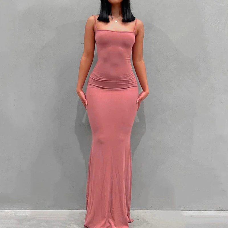 deanwangkt Summer Sexy Skims Maxi Dress Women Sleeveless Backless Elegant Outfits Party Club Sundress Birthday Beach Bodycon Dresses - Deanwangkt