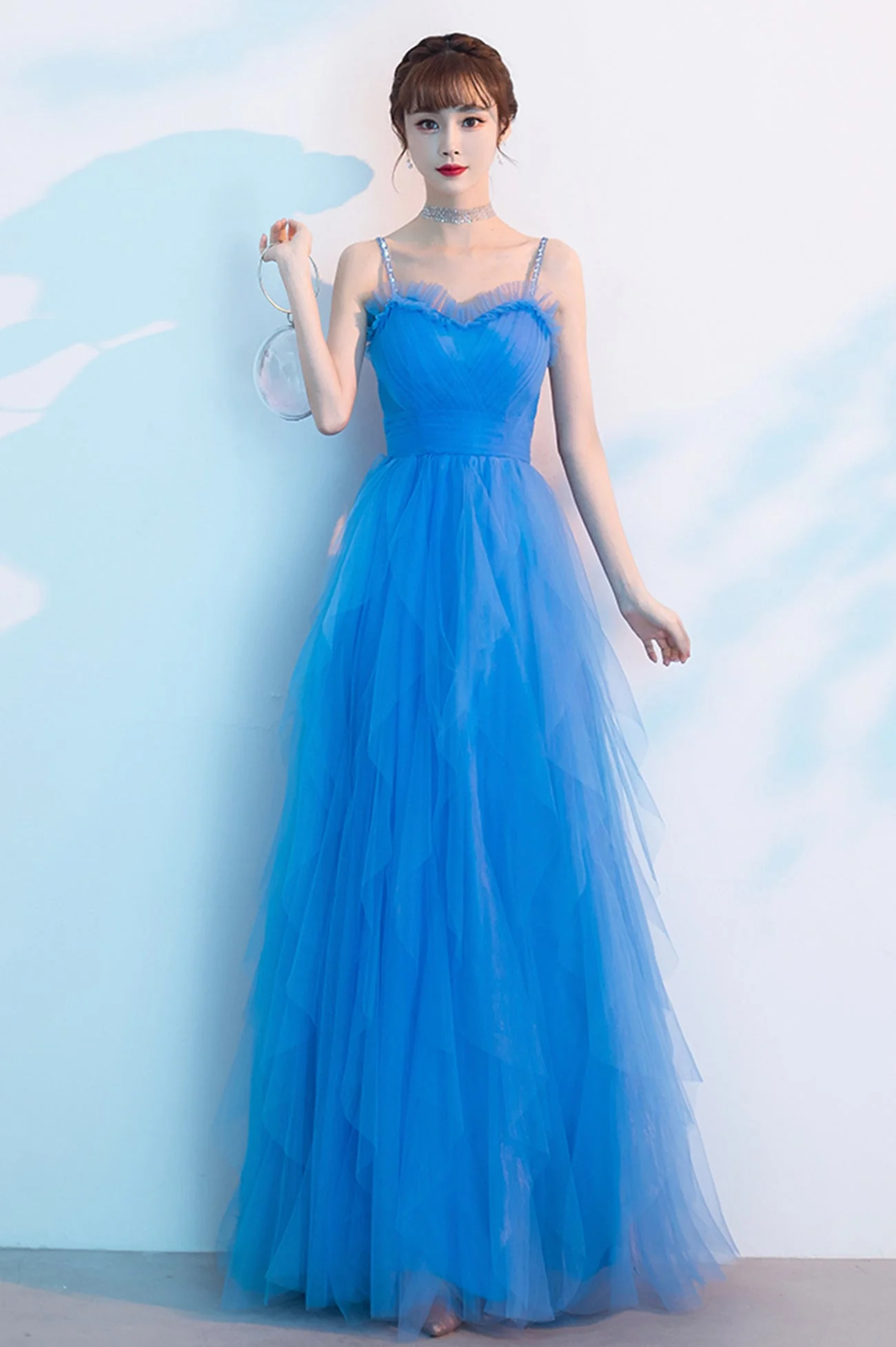 solvbao Blue Tulle Long Prom Dresses, A-Line Evening Dresses - Deanwangkt