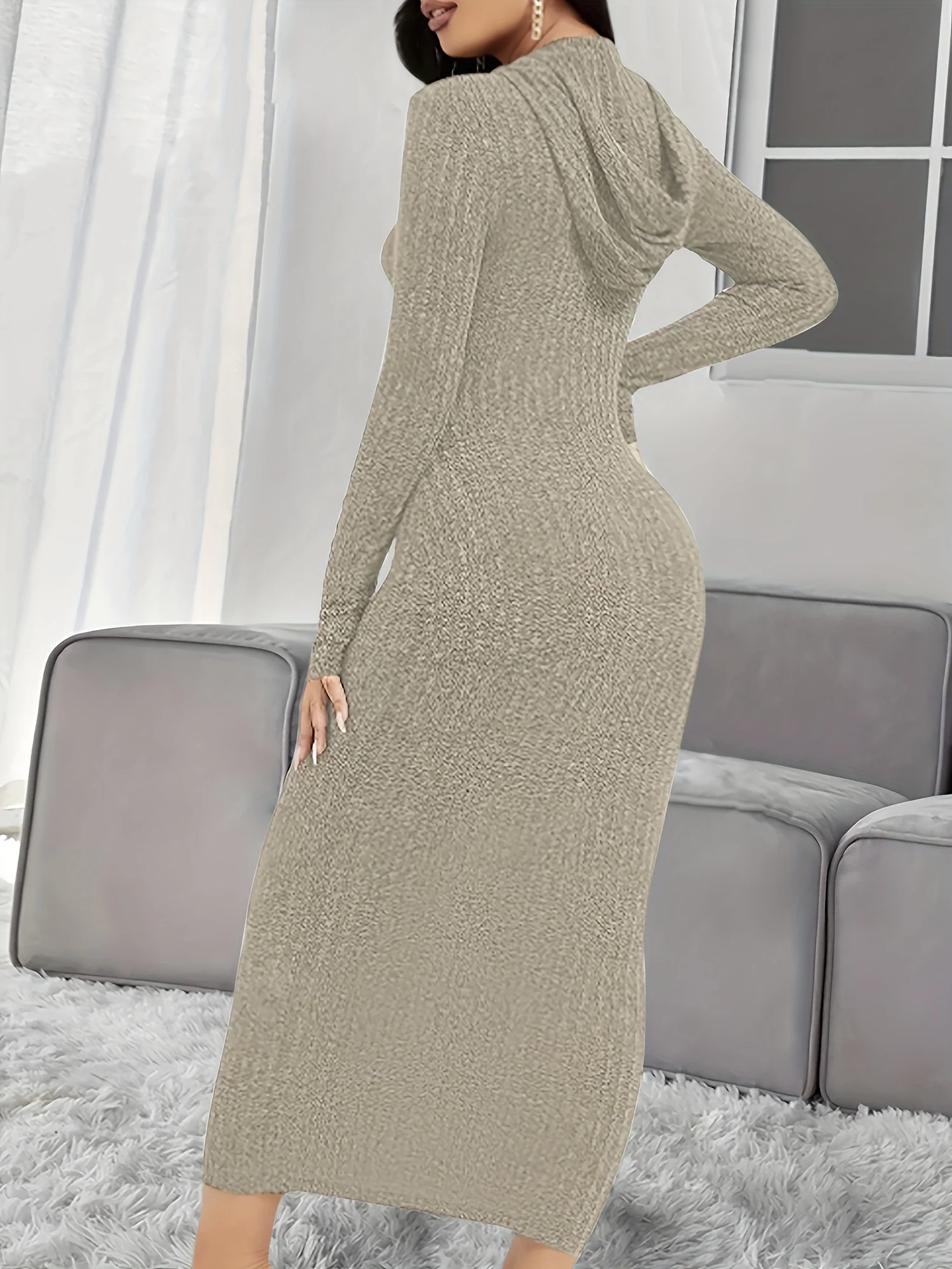 deanwangkt-1 Hooded Knitted Lounge Dresses, Long Sleeve Elastic Home Dress,  Women's Loungewear & Dresses - Deanwangkt