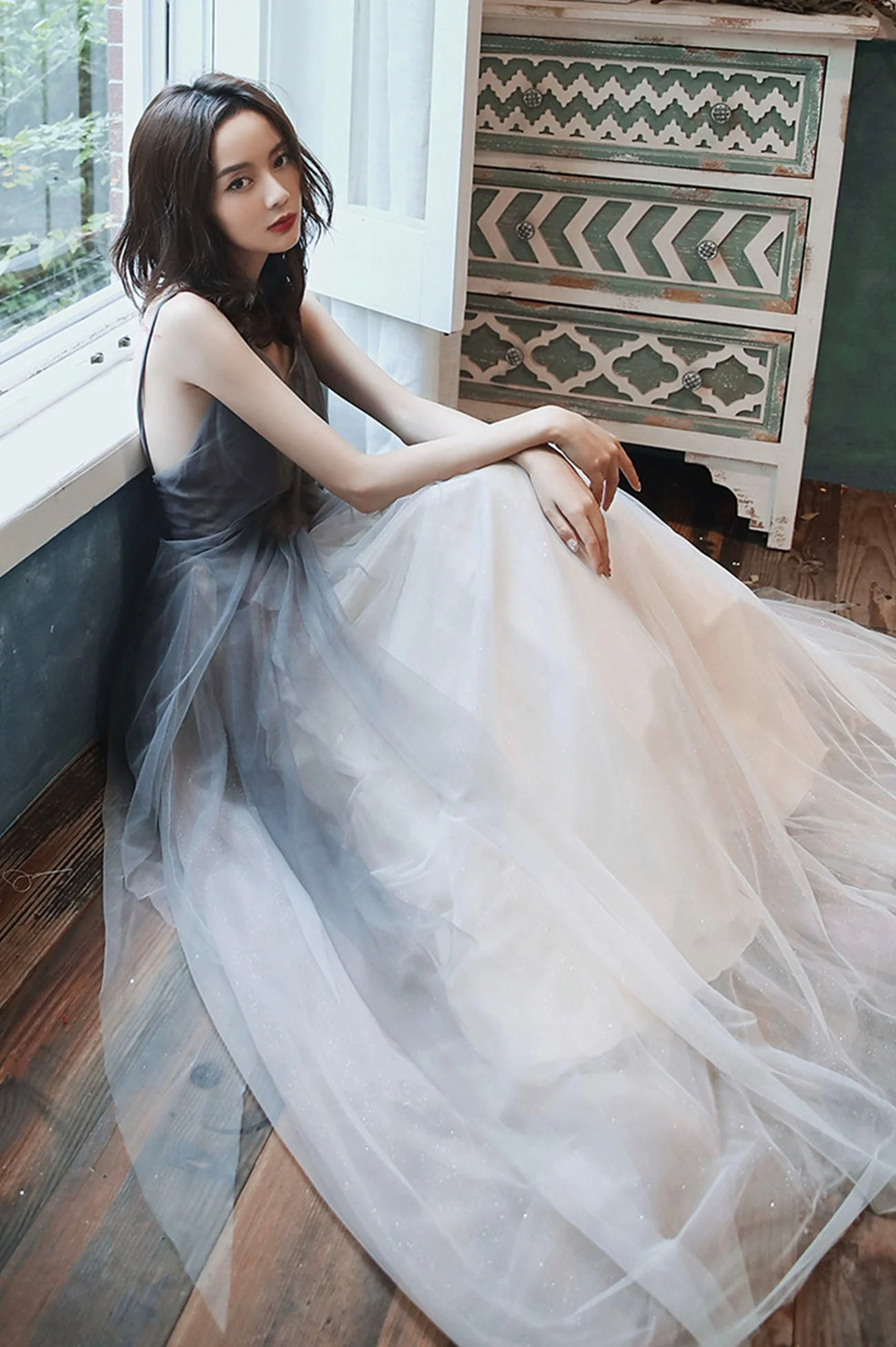solvbao Gray Tulle Long Prom Dress, A-Line Backless Evening Dress - Deanwangkt