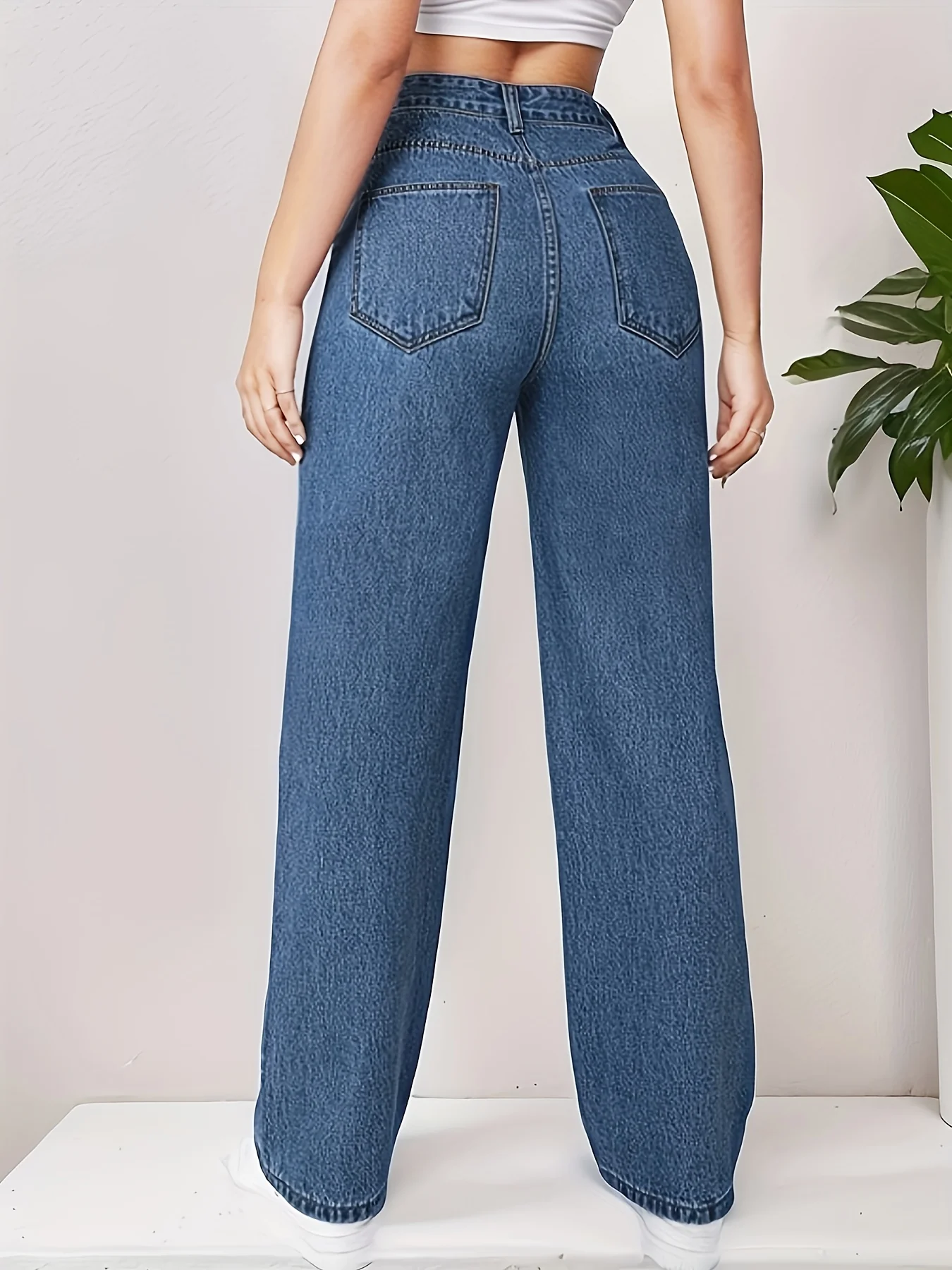 Blue Loose Fit Straight Jeans, High Waist Non-Stretch Slash Pockets Denim Pants, Women's Denim Jeans & Clothing - Deanwangkt