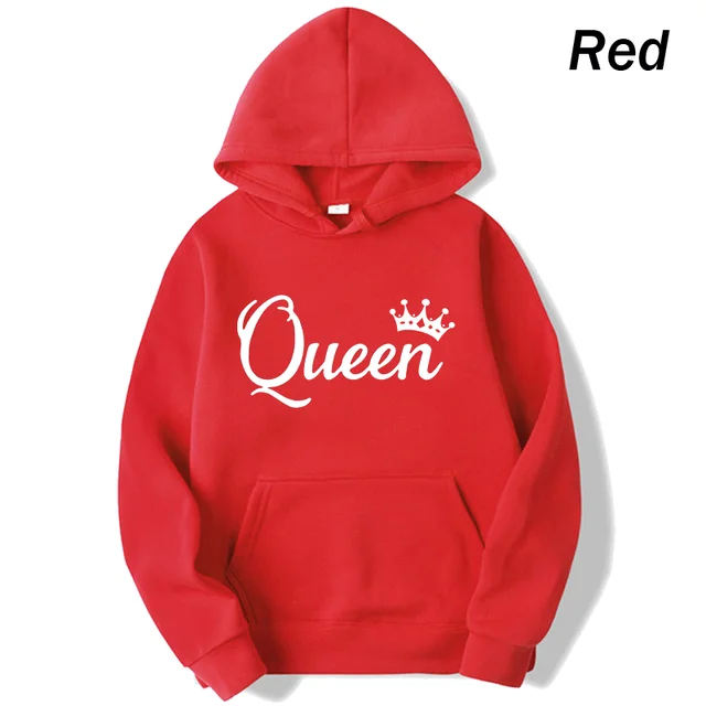 deanwangkt Fashion Men Women Long Sleeve Pullover Hooded Sweatshirts Unisex King and Queen Print Hoodies Casual Streetwear Couple Sweat - Deanwangkt