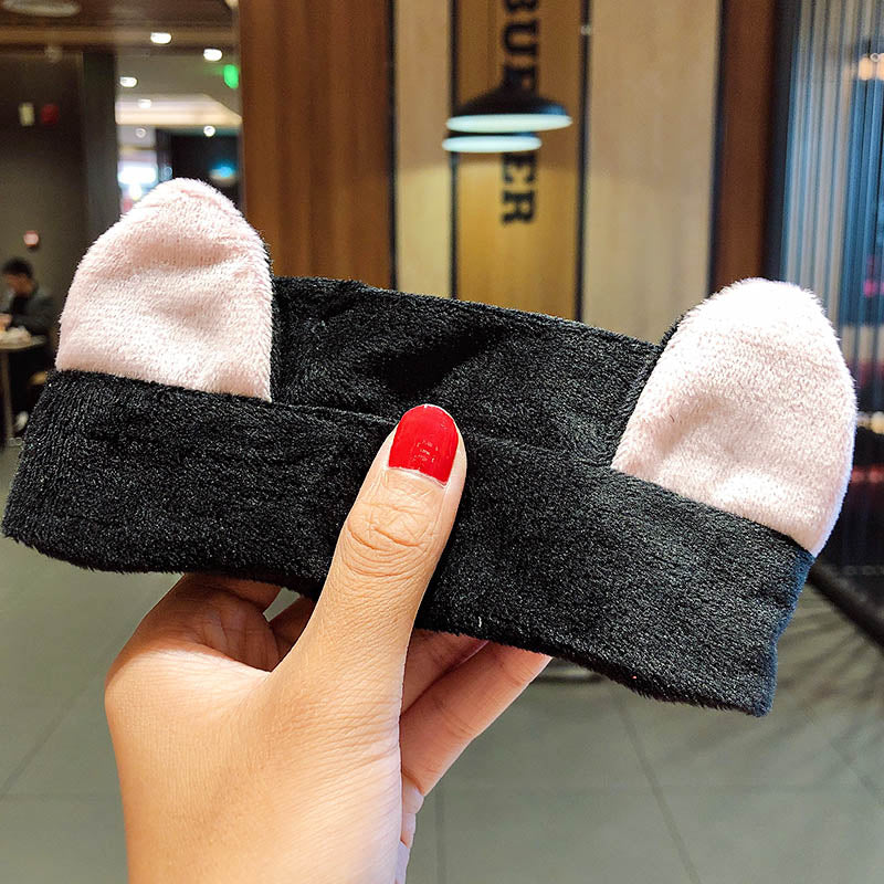 Wash Face Hair Holder Hairbands Soft Warm Coral Fleece Bow Animal Ears Headband For Women Girls Turban Fashion Hair Accessories - Deanwangkt