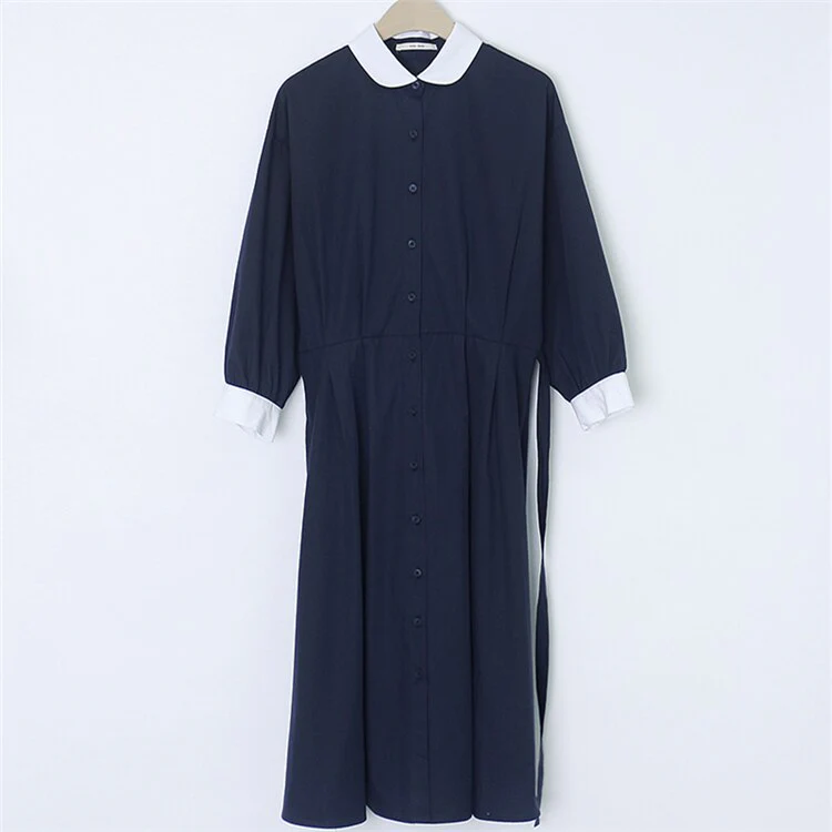 Joskka  New Spring Summer Women Dresses Fashionable Peter Pan Collar Single Breasted Vintage High Waist Casual Long Dress - Deanwangkt