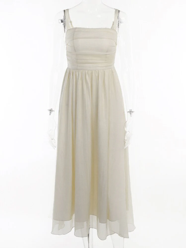 Joskka Pleated Corset Cami Midi Aesthetic Dresses Folds Bodycon Women Sleeveless High Waist Folds Elegant Vacation Pretty Hoco Dresses - Deanwangkt