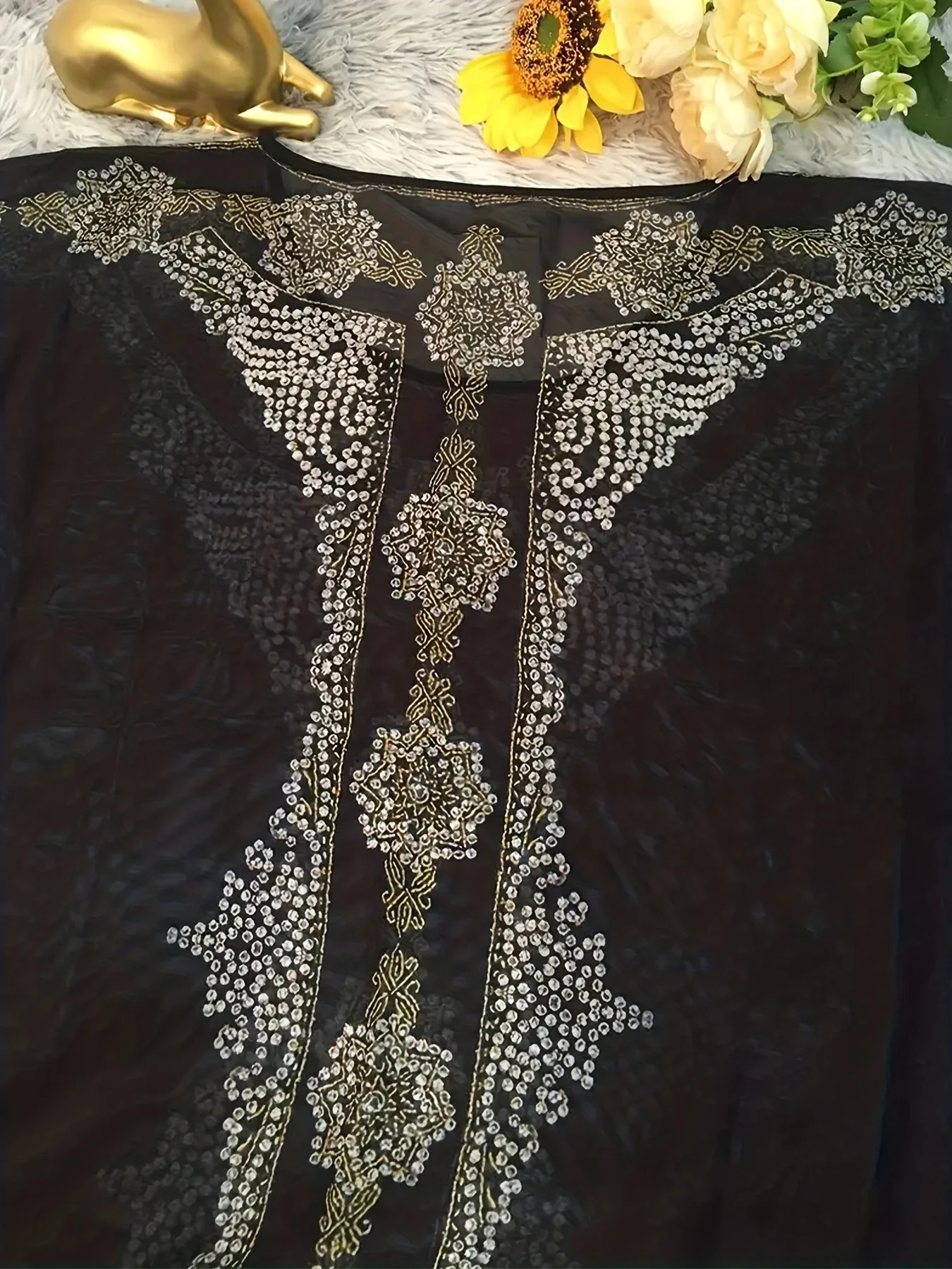 Contrast Trim Batwing Sleeve Kaftan Dress, Elegant Maxi Length Crew Neck Dress, Women's Clothing - Deanwangkt