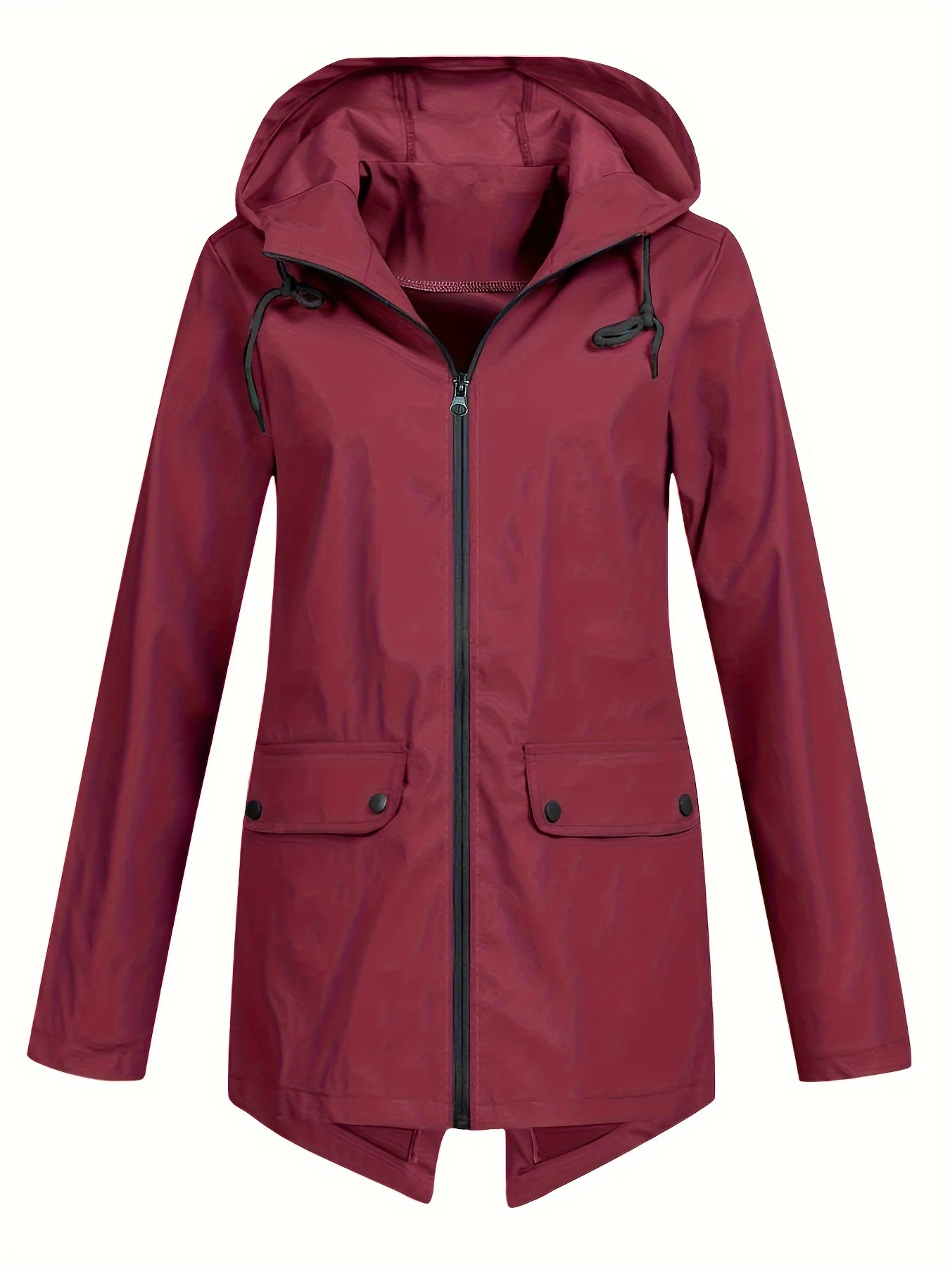 Solid Zip Up Drawstring Trench Coat, Casual Long Sleeve Hooded Jacket, Women's Clothing - Deanwangkt