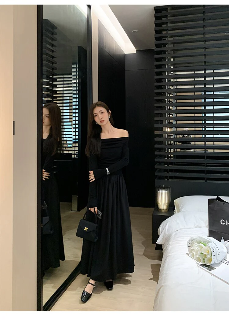 deanwangkt Autumn Fashion White Knitted Dress Women Elegant Sexy Off Shoulder Slim A-Line Robe Korean Spring Casual Long Sleeve Clothing - Deanwangkt