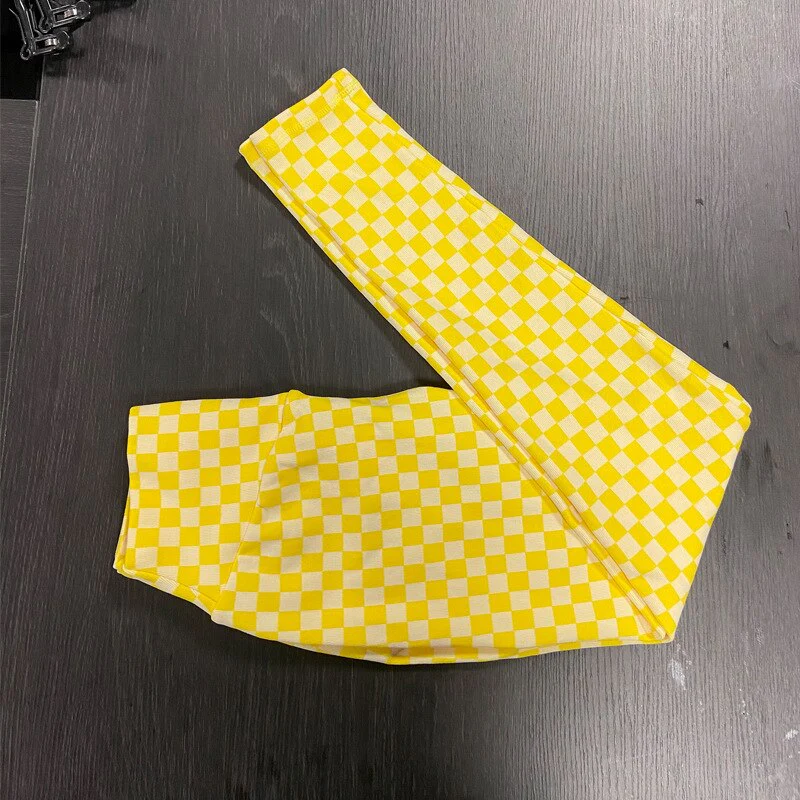 DEANWANGKT Yoga Pants Leggings Peach Hip Tight Lift Elastic Checkerboard Yoga Clothes Female High Waist GYM Running Sports Fitness XJ0210 - Deanwangkt