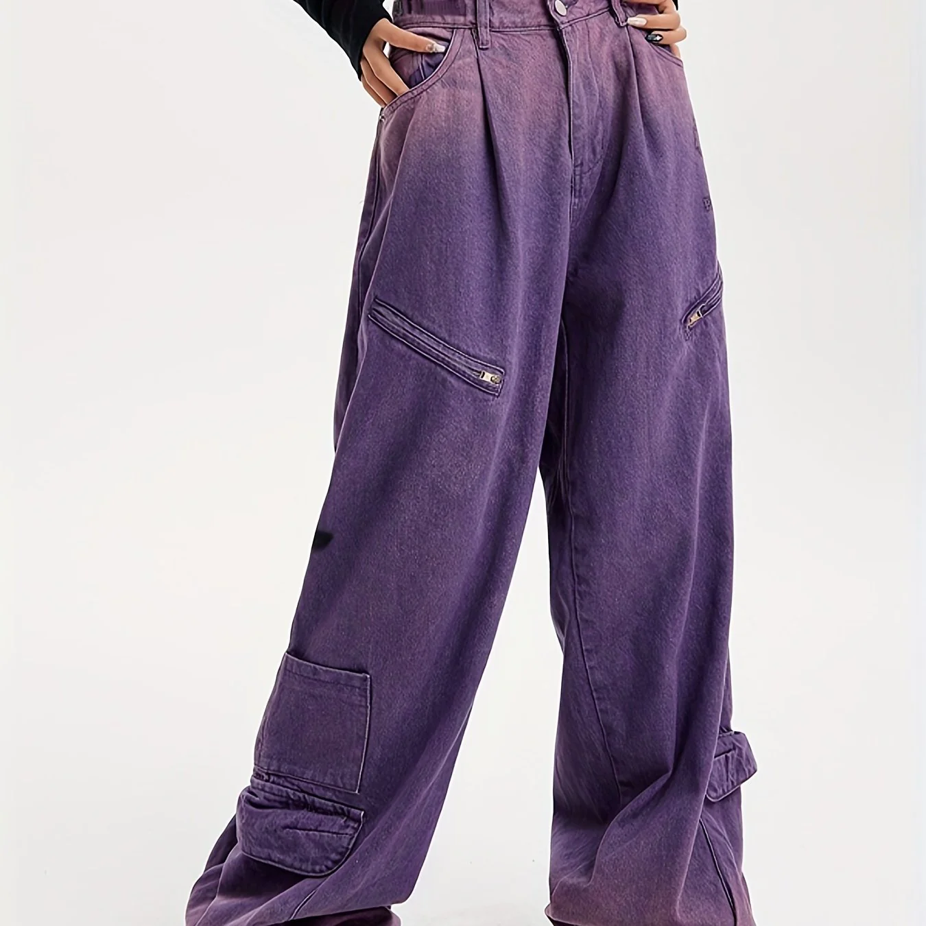 deanwangkt  Star & Ghost Pattern Baggy Jeans, Loose Fit Ombre Chic Wide Legs Jeans, Women's Denim Jeans & Clothing - Deanwangkt