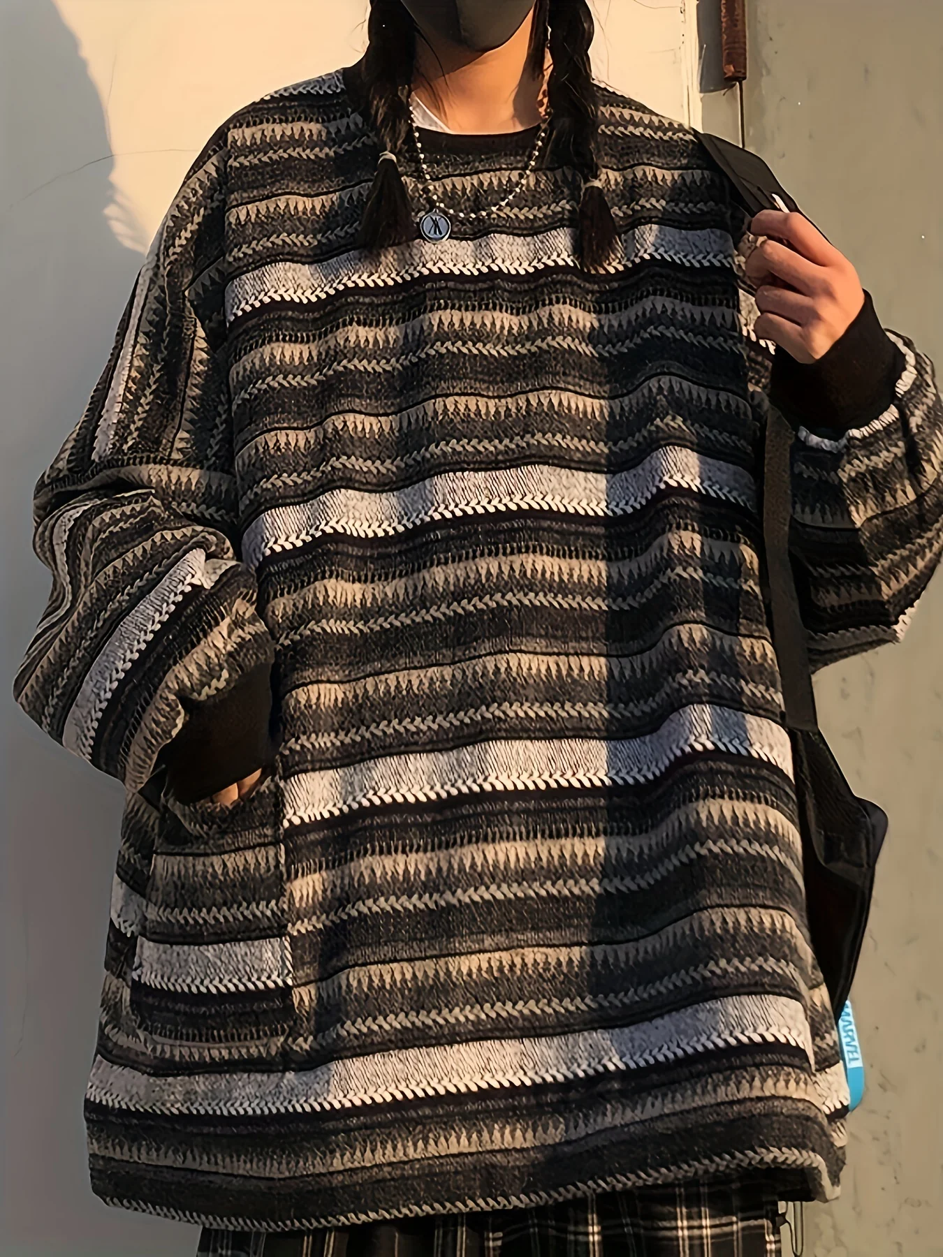 deanwangkt  Striped Drop Shoulder Sweatshirt, Casual Crew Neck Long Sleeve Pullover, Women's Clothing - Deanwangkt