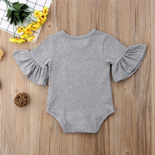 0-24M Newborn Baby Girl Flare Sleeve Solid Black White Grey Casual Romper Jumpsuit Outfits Baby Clothes Summer kids Suit - Deanwangkt