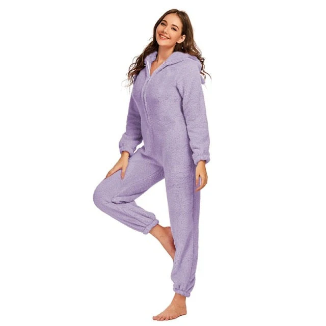 Winter Warm Pyjamas Women Onesies Fluffy Fleece Jumpsuits Sleepwear Overall Plus Size Hood Sets Pajamas For Women Adult - Deanwangkt