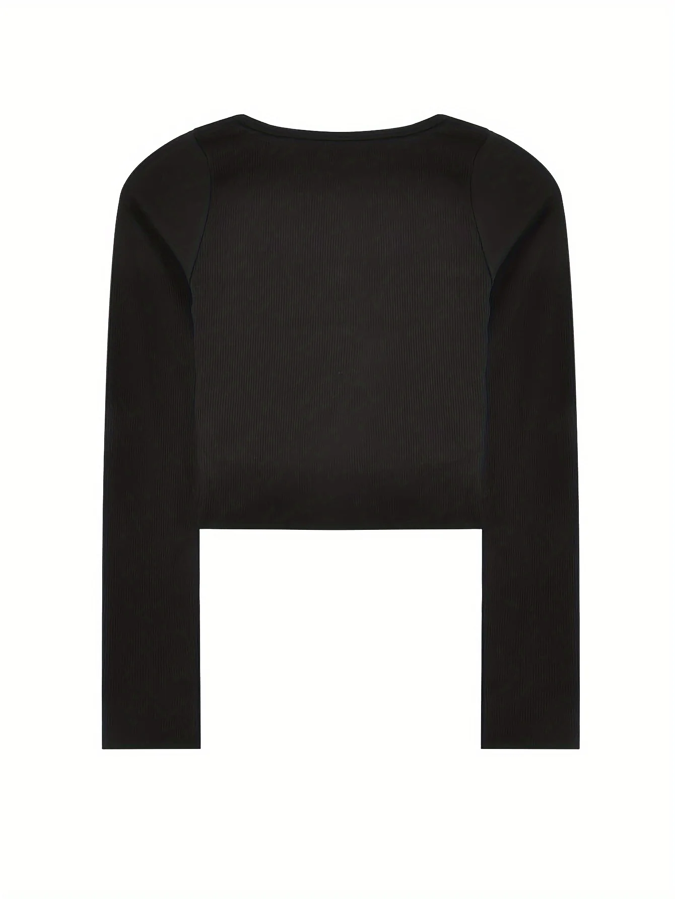 deanwangkt  Button Front Crisscross Crop T-Shirt, Casual Long Sleeve T-Shirt For Spring & Fall, Women's Clothing - Deanwangkt