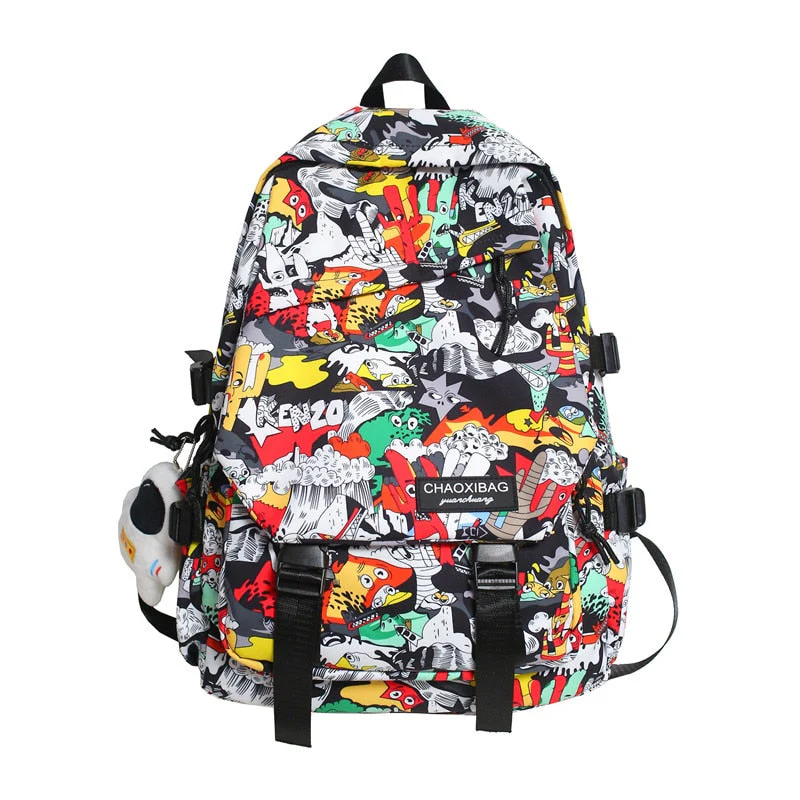 deanwangkt Harajuku Girl Male School Bag Female Graffiti Print Men Backpack Women Book Boy Bag Nylon Ladies Fashion Laptop Backpack Student - Deanwangkt