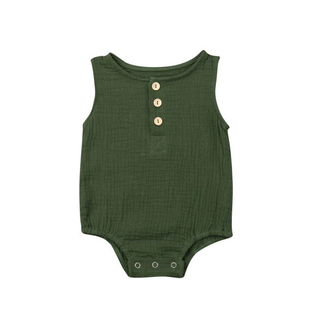 deanwangkt 0-24M Summer Solid Rompers Newborn Infant Baby Girl Boy Outfit Cotton Romper Jumpsuit Bebe Kids Ropa Sleevless Casual Clothes - Deanwangkt