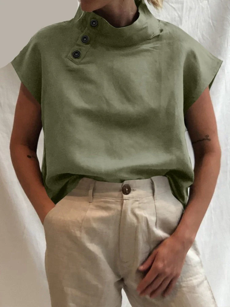 deanwangkt Fashion Women Blusas Cotton Linen  Summer Short Sleeve Blouses Oversized White Shirts Casual Loose Solid Tunic Tops - Deanwangkt